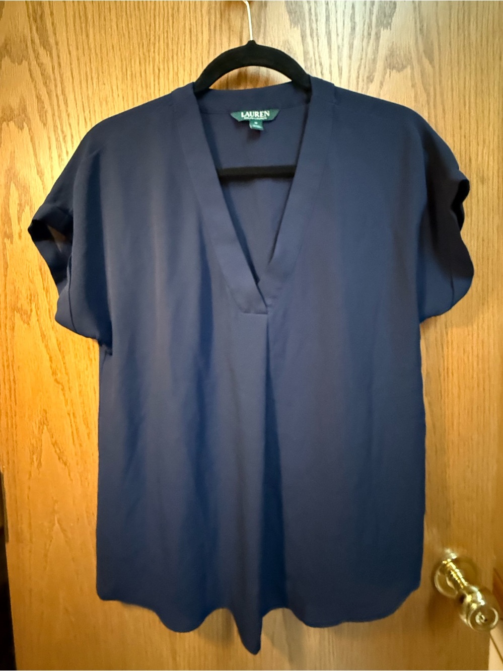 Lauren Ralph Lauren Deep Navy Short Sleeve V-Neck Top